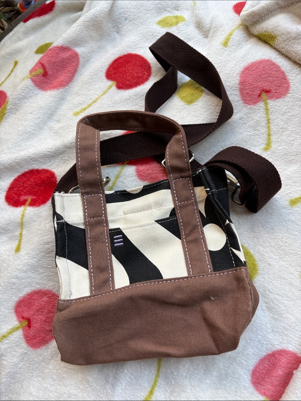 BDG Graphic Canvas Crossbody Mini Tote with Brown Trim